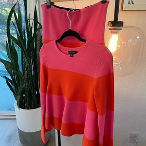 Knit top, with sleeves with matching skirt that is below knee